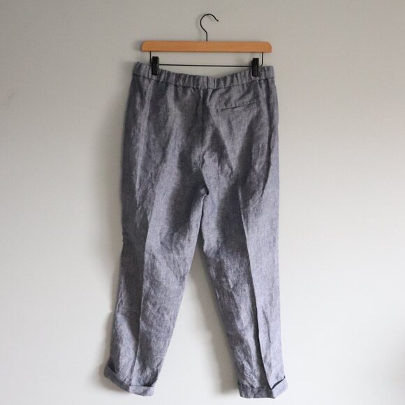 Saks Fifth Avenue 100% Linen Medium Straight Leg Elastic Roll Cuff Trouser Pants - Picture 2 of 11